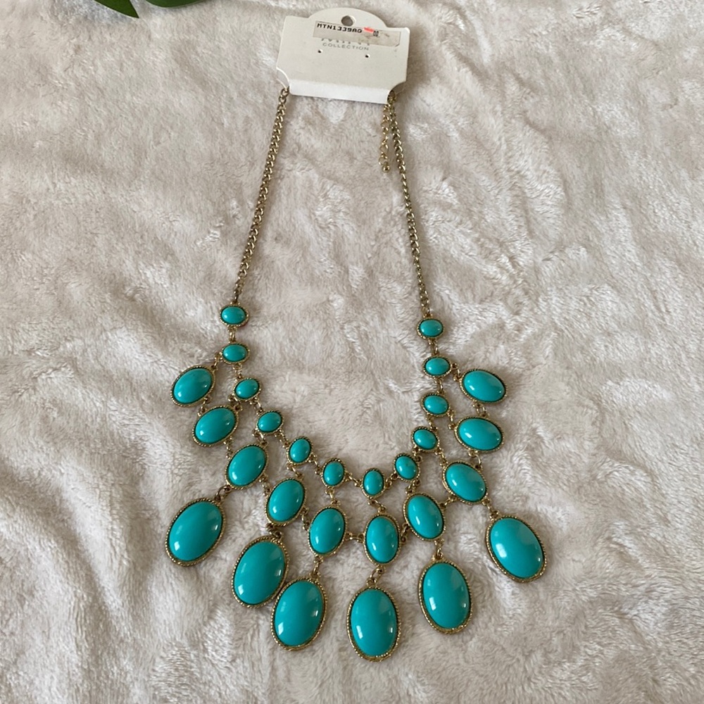 Turquoise and Gold Colored Necklace
